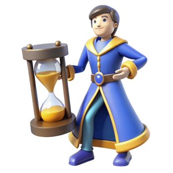 serene artistic 3D Cartoon Wizard with Hourglass authentic png