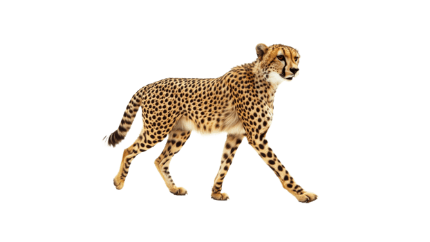 Cheetah walking gracefully on a plain background png