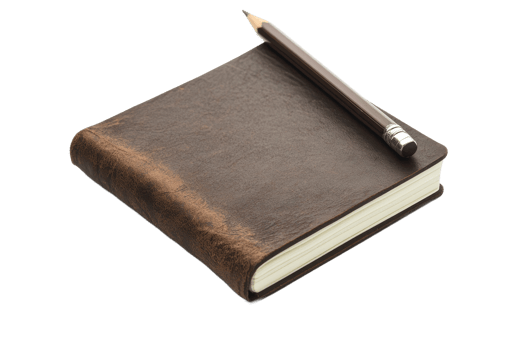 Leather notebook with pencil on a clean surface png