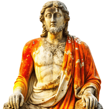 Ancient Weathered Stone Statue of Jesus Christ in Orange Robe png