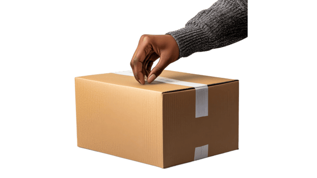 Hand opening a cardboard package at home png