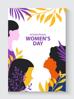 international women's day card poster with copy space and women's faces vector