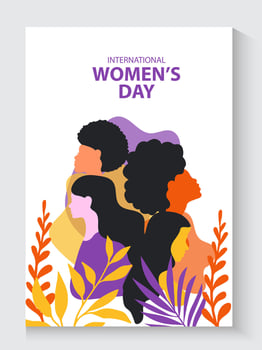 international greeting women's day poster with women's faces vector