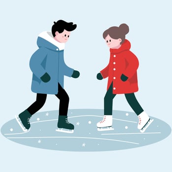 Couple enjoying winter, ice skating on a frozen pond, celebrating the holidays with winter sports and seasonal outdoor activities vector