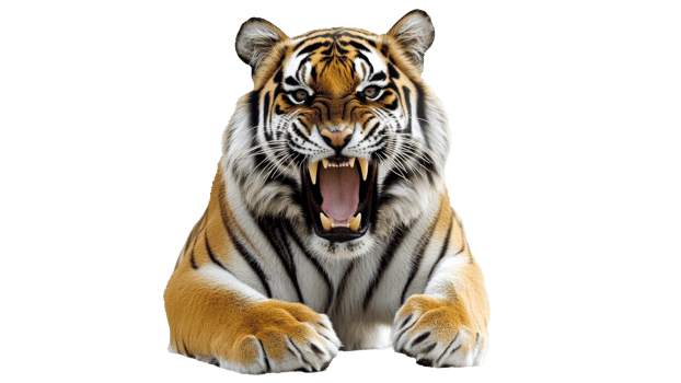 Majestic tiger roaring in full display of power png