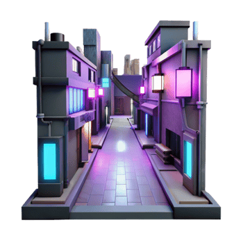 wonderful minimalist Neon City Alley 3D Render detailed png
