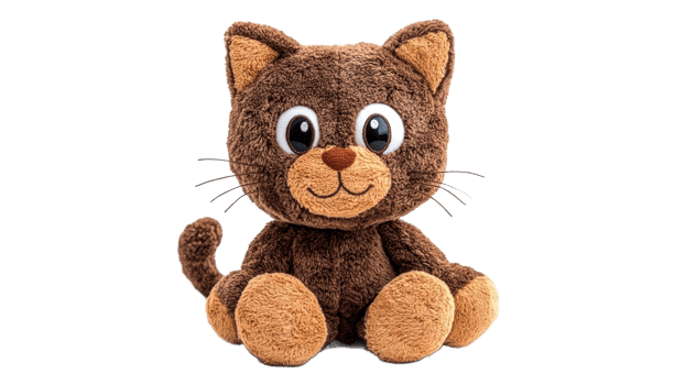 Soft brown plush cat toy with friendly expression png