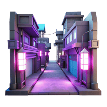 magnificent vintage Neon City Alley 3D Render 4K png