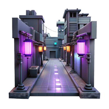 extraordinary minimalist 3D Stylized Alleyway Background authentic png
