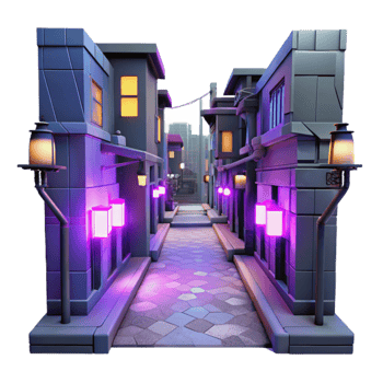 impressive rustic Night City Alley 3D Render 4K png