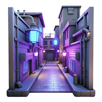 extraordinary minimalist Neon City Alley 3D Render detailed png