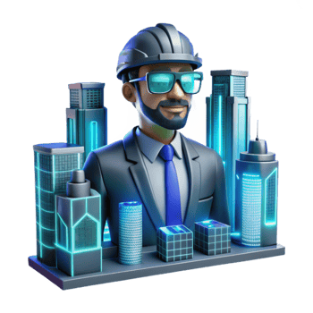 elegant modern 3D Engineer Cityscape Illustration premium png