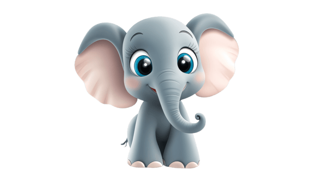 Cute cartoon elephant with big eyes and smile png