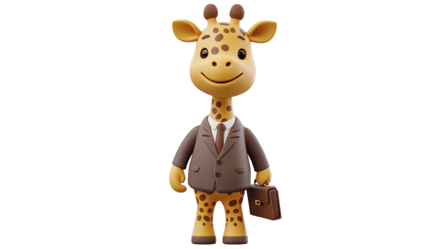 Giraffe character in smart suit with a briefcase png