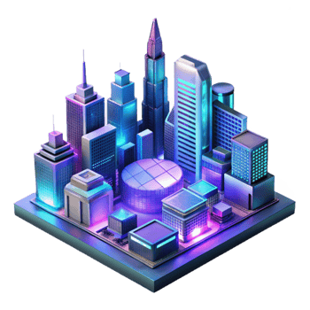 beautiful classic Neon Cityscape 3D Illustration premium png