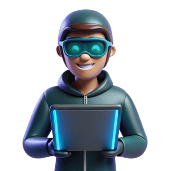 beautiful contemporary Smiling 3D Cartoon Hacker with Laptop 4K png