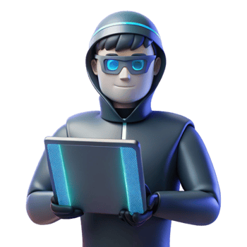 extraordinary minimalist 3D Illustration Hacker with Tablet 4K png