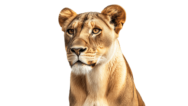 Lioness displaying calm demeanor in studio setting png