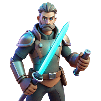 beautiful rustic 3D Render Sci Fi Knight with Glowing Sword detailed png