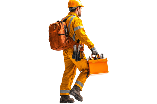 Worker carrying tools in bright safety gear png