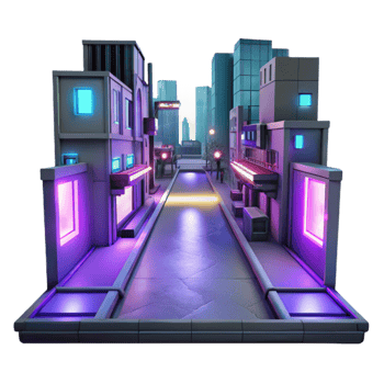 wonderful contemporary Neon City Street 3D Render authentic png