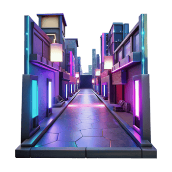 extraordinary rustic Neon City Alley 3D Render exclusive png