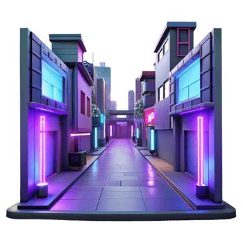 serene contemporary Neon City Alley 3D Render original png