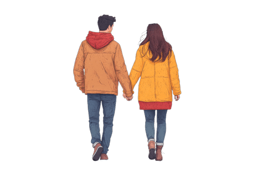 Couple enjoys a walk while holding hands outdoors png