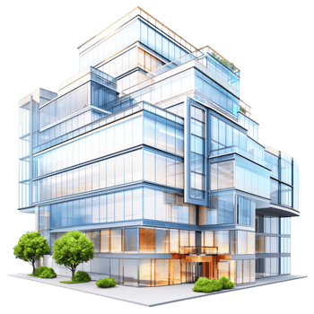 glass office building with sleek architecture reflects innovation and urban design png