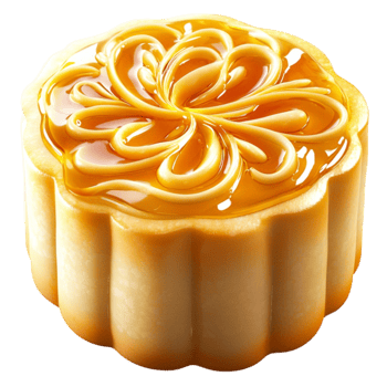 Golden mooncake with an intricate floral design looks png
