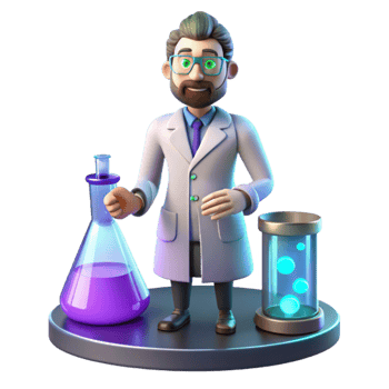 serene modern 3D Cartoon Scientist with Lab Equipment 4K png