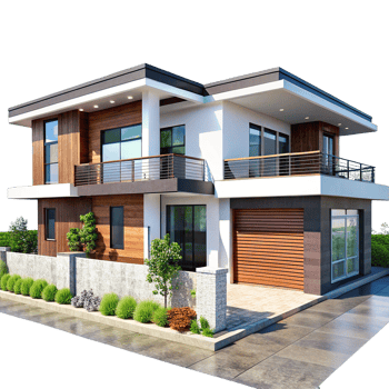 Stunning Modern Two Story House with Wood and White Exterior png