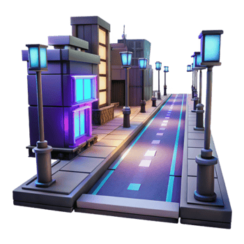 wonderful classic Neon City Street 3D Illustration original png