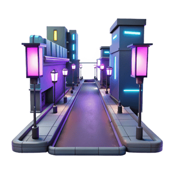 wonderful vintage Neon City Street 3D Render detailed png