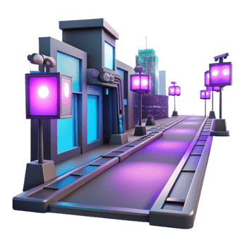 serene minimalist Neon City Street 3D Illustration authentic png