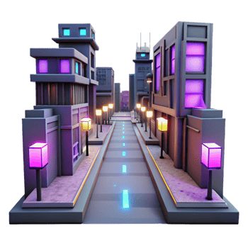magnificent vintage Neon City Street 3D Render original png