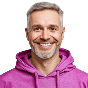 Handsome older man with gray hair and a smile looks energetic and friendly png