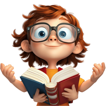 Smart young boy with big glasses and an open book is excited to learn png