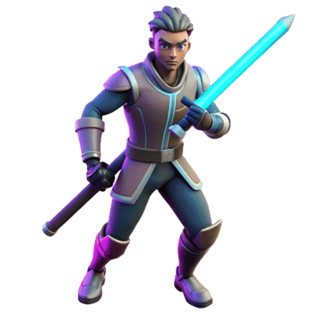 stunning abstract 3D Render Fantasy Warrior, Glowing Sword exclusive png