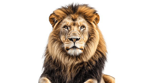 Majestic lion portrait with captivating gaze png