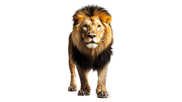 Majestic lion walking forward in a bright setting png