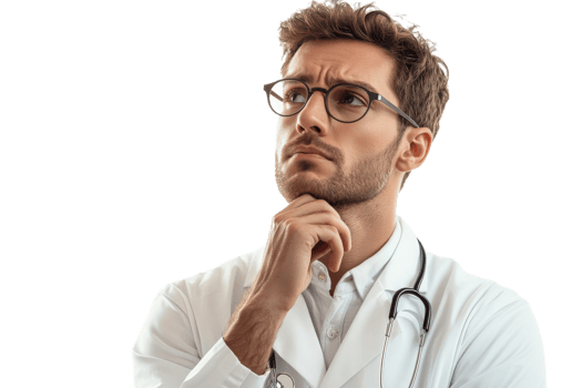 Thoughtful doctor considering a patient diagnosis png