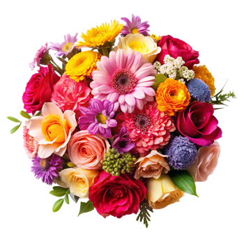 Vibrant and Colorful Bouquet of Roses Gerbera Daisies and Other Spring Flowers png