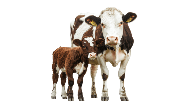 Cows and calf standing together in natural pose png