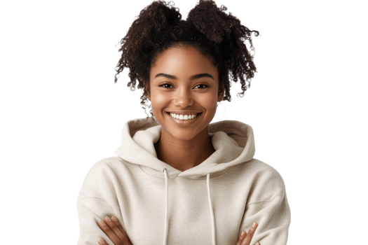 Smiling young woman in casual clothing indoors png
