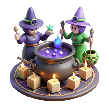 magnificent rustic Cute Witches Brewing Potion 3D Render 4K png