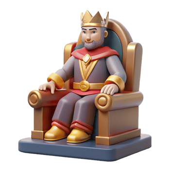 serene minimalist 3D Cartoon King on Throne Illustration original png