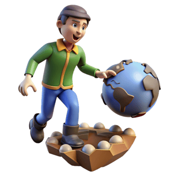 beautiful vintage 3D Cartoon Character Saving Earth Illustration high resolution png