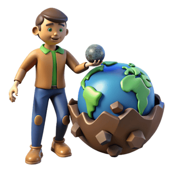magnificent modern 3D Cartoon Boy and Cracked Earth Illustration premium png