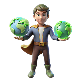 beautiful vintage 3D Cartoon Boy Holding Globes exclusive png